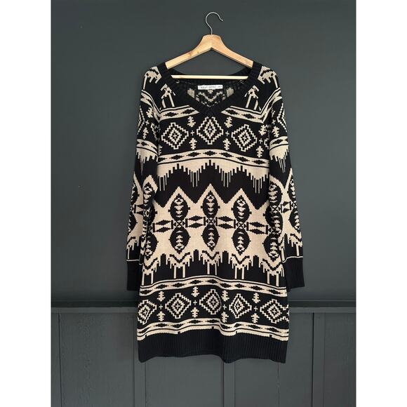 Woolrich Napa Aztec Southwestern Sweater Tunic Dress Beige Black Size Large - Picture 1 of 9